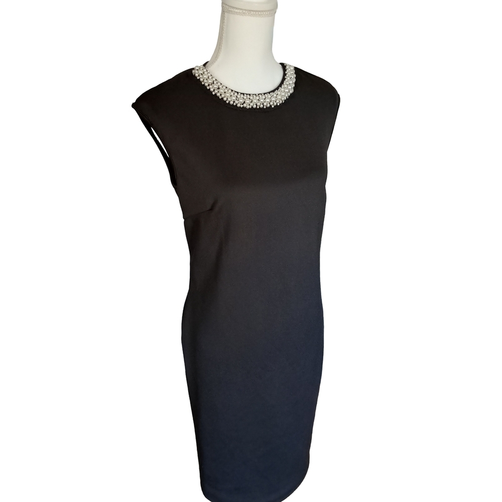 Spense Elegant Black Mini Dress with Jewel Neckline Sz 8p